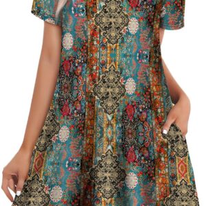 WIHOLL Boho Summer Dresses for Women Casual Loose T Shirt Dress with Pockets Beach Vacation Outfits S-4XL