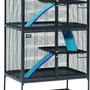 Critter Nation by MidWest Homes for Pets Double Unit Small Animal Cage, Habitat for Rats, Chinchillas, Ferrets, Sugar Gliders, Tool-Free Assembly, with Full-Width Doors, Shelves & Removable Base Pans