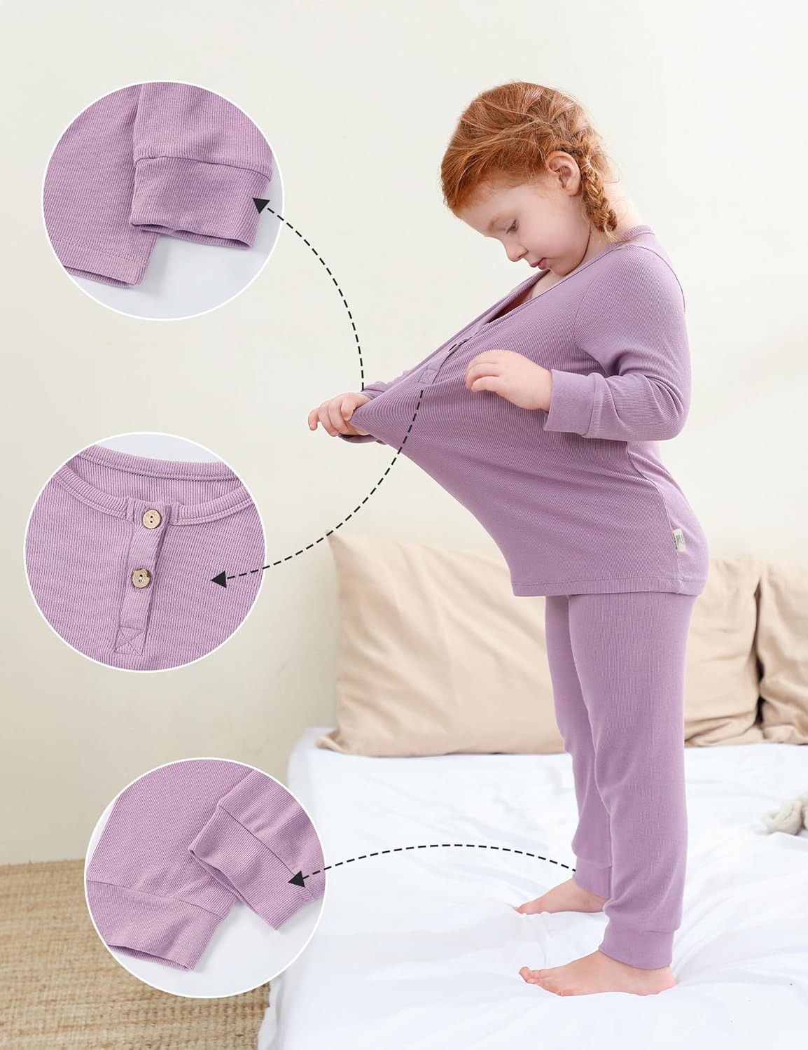 DIPUG Toddler Pajamas Long Sleeve Half-Button Girls Pajama Set Kids Solid Pjs Boys Soft Sleepwear 12M–7Y - Image 5