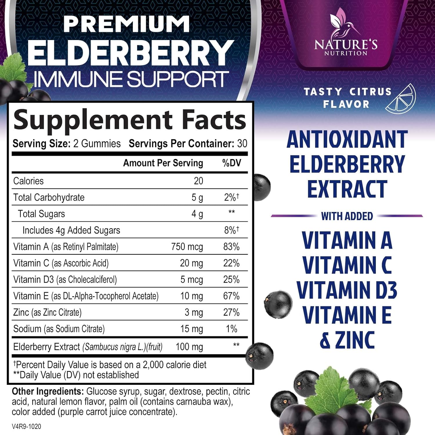 Elderberry Immune Support Gummies - 3X Strength Sambucus Elderberry Gummy with Vitamin C, D3 & Zinc - Nature’s Black Elderberry Extract - Immune Support Supplement for Adults & Kids - 60 Gummies - Image 2