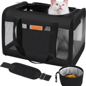 YUNIQUE Soft-Sided Cat & Dog Carrier for Pets Up to 15 Lbs, Airline Approved Collapsible Travel Puppy Carrier with Lightweight Fabric Design (Black)