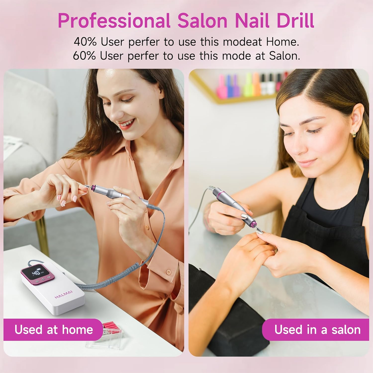 Electric Nail Drill Professional, Portable Nail File for Acrylic Gel Nails, Cordless Rechargeable Ultra Power Nail Drill Kit 40000RPM, HMC320 Salon-Grade Efile Nail Machine (White) - Image 7