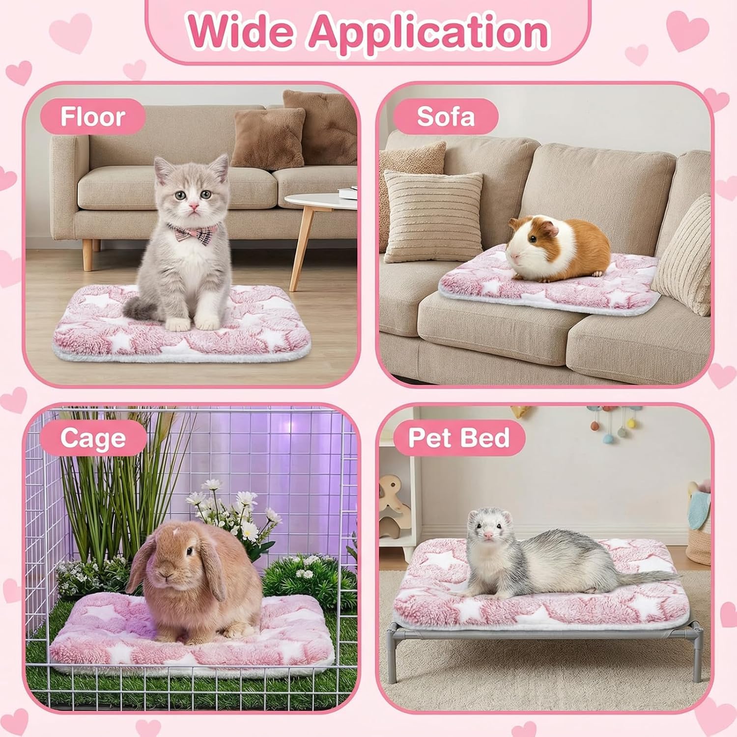 Yolev 2 Pcs Guinea Pig Bed Washable Small Animal Beds Pad Soft Small Pet Sleeping Pads Rabbit Bunny Bed Mat for Chinchilla Hedgehog Hamster Squirrel Ferret(13.4" x 10.3") - Image 2