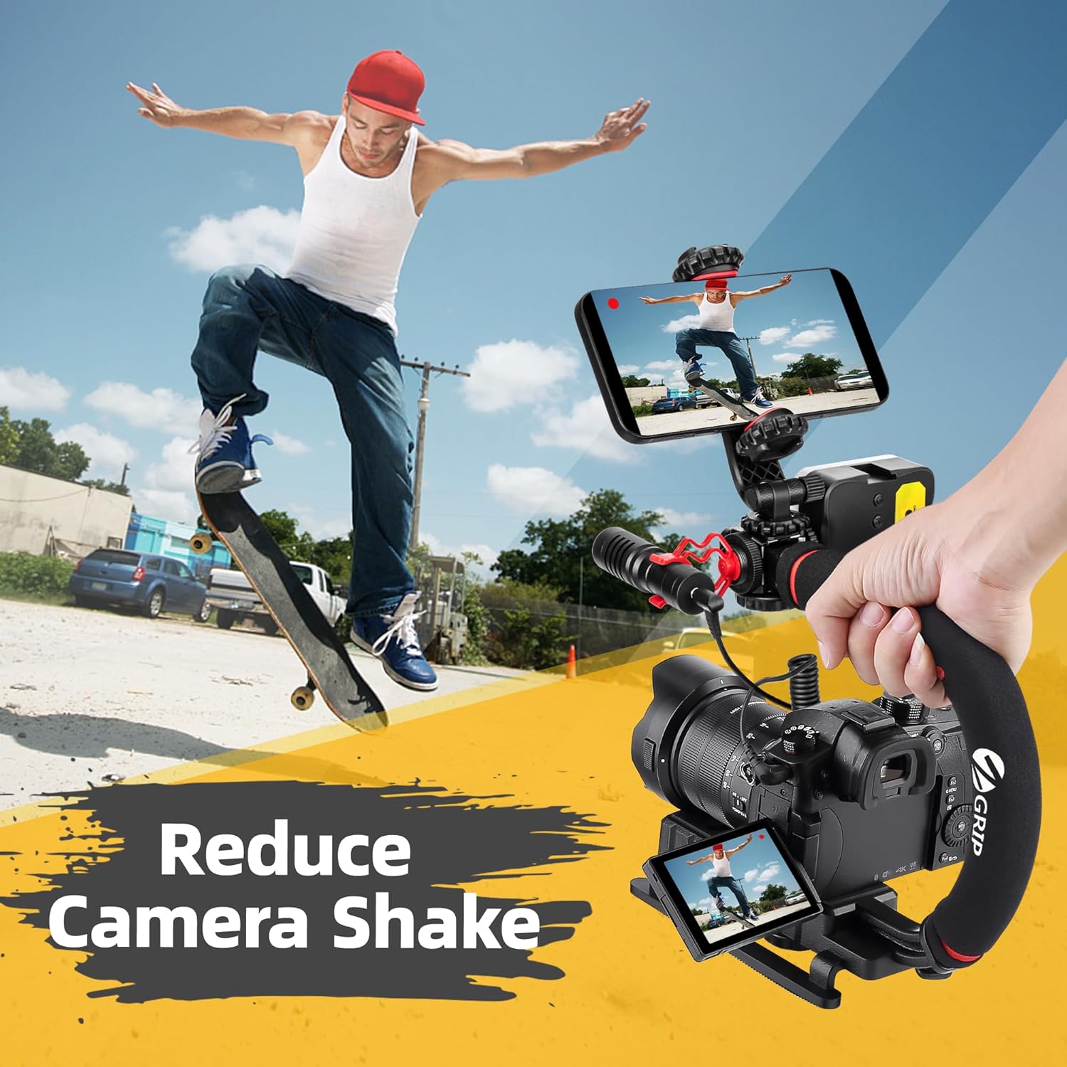 Zeadio Camera Stabilizer Kit, All-in-One Handheld Stabilizer with LED Video Light, Microphone, Phone Holder & Action Camera adaper, Fits for All Camera, DSLR, Action Camera and All Smartphones - Image 5
