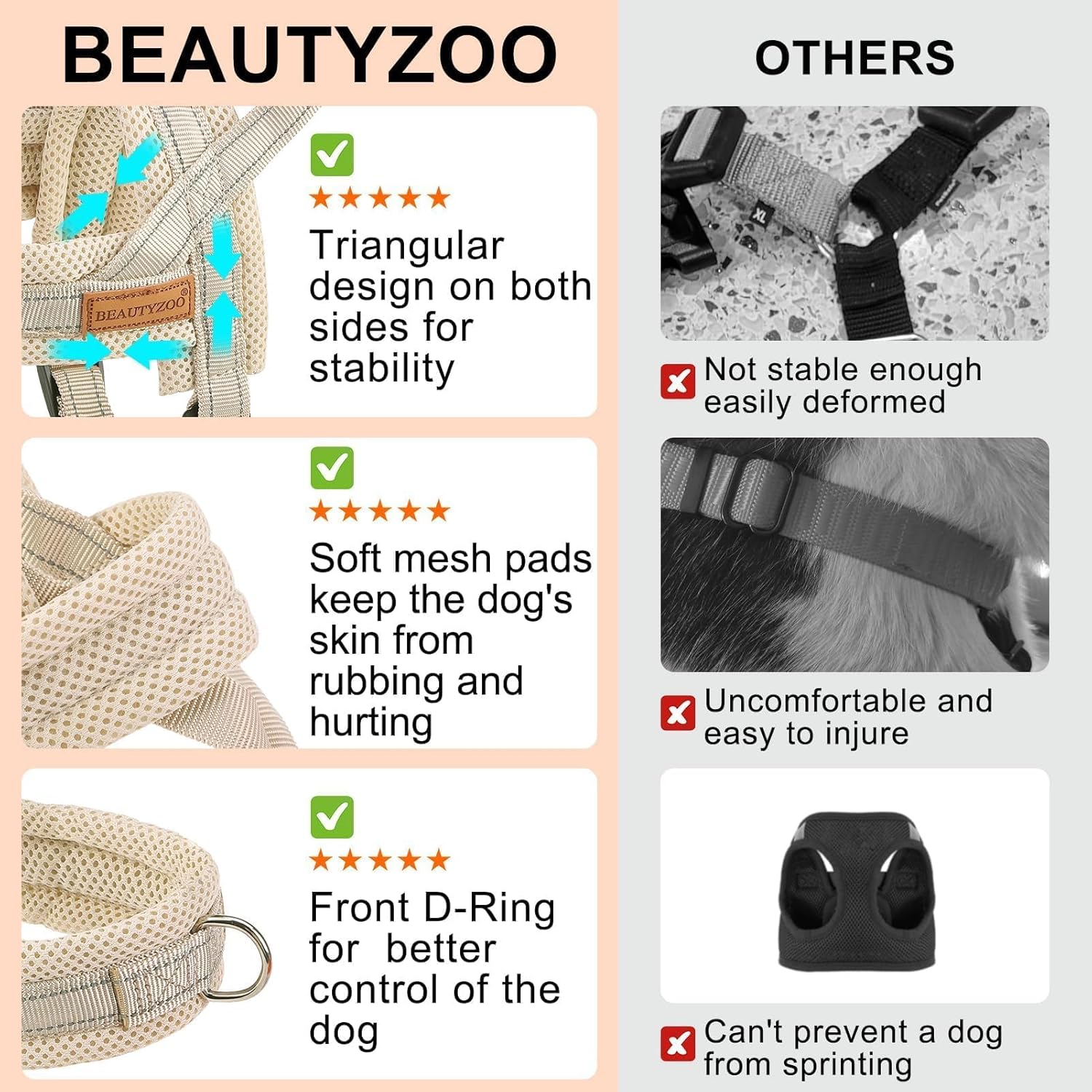 BEAUTYZOO Dog Harness for Small Dogs, No Pull Dog Harness and Leash Set, Soft Escape Proof Puppy Vest Harness with Handle, Reflective Lightweight Step in Harness for Girl Boy Dogs, Beige S - Image 4