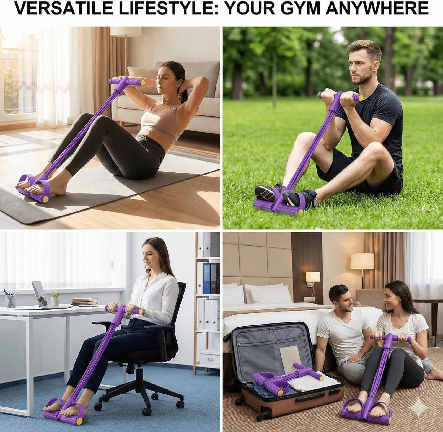 Pedal Resistance Bands with Handles for Women, 6-Tube Durable Pedal Exerciser for Home & Office Workout, Natural Rubber Resistance Band for Full Body Toning, Training Abdomen, Waist, Arms & Legs - Image 7