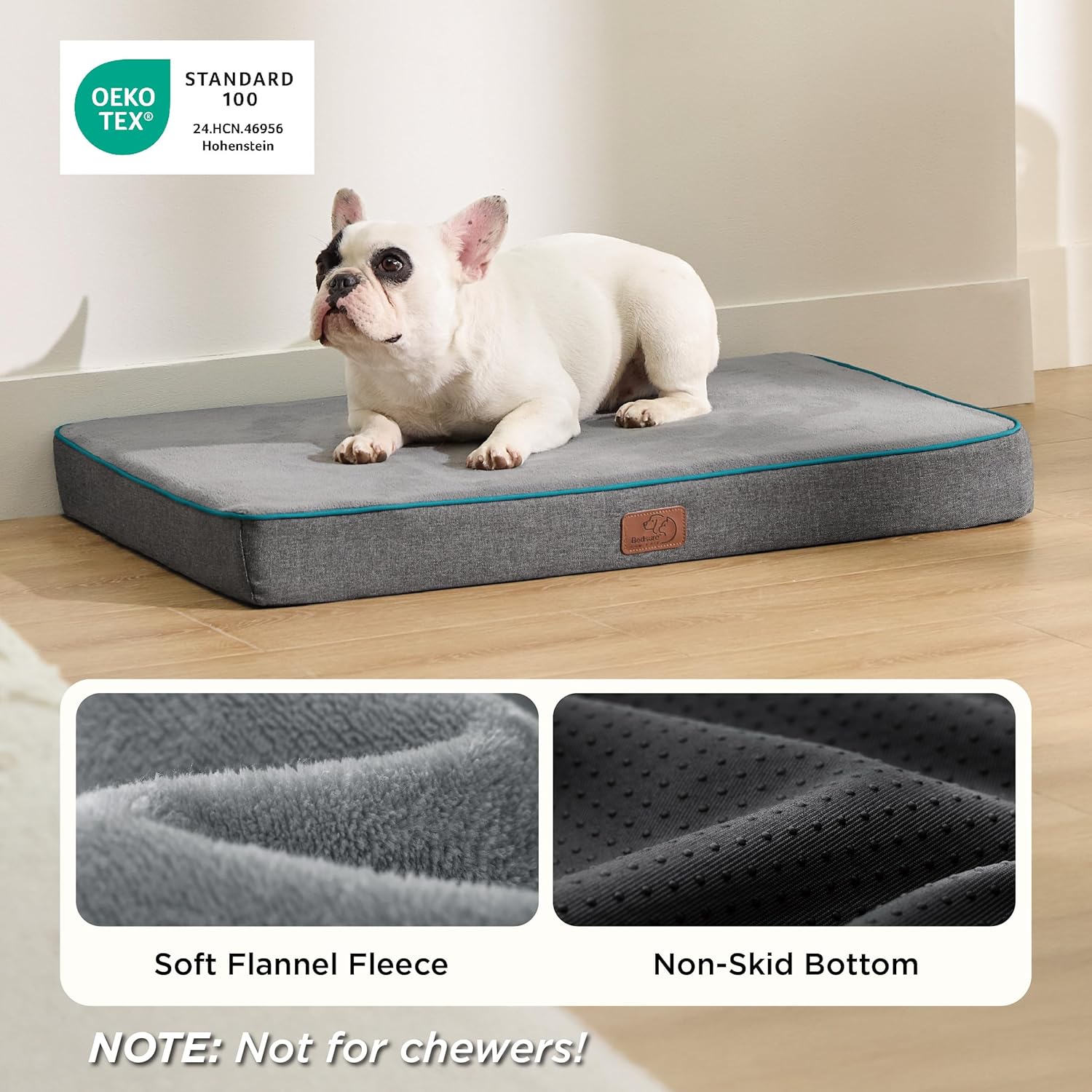 Bedsure Memory Foam Dog Bed for Small Dogs - Orthopedic Pet Beds for Crate with Removable Washable Cover and Nonskid Bottom - Plush Flannel Fleece Top Pet Mat, Grey - Image 3