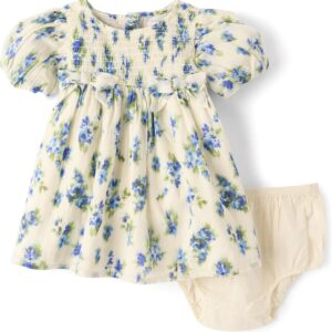 The Children’s Place,Baby-Girls,and Newborn Casual Short Sleeve Dress with Diaper CoverBlue Floral,6 Months,9 Months