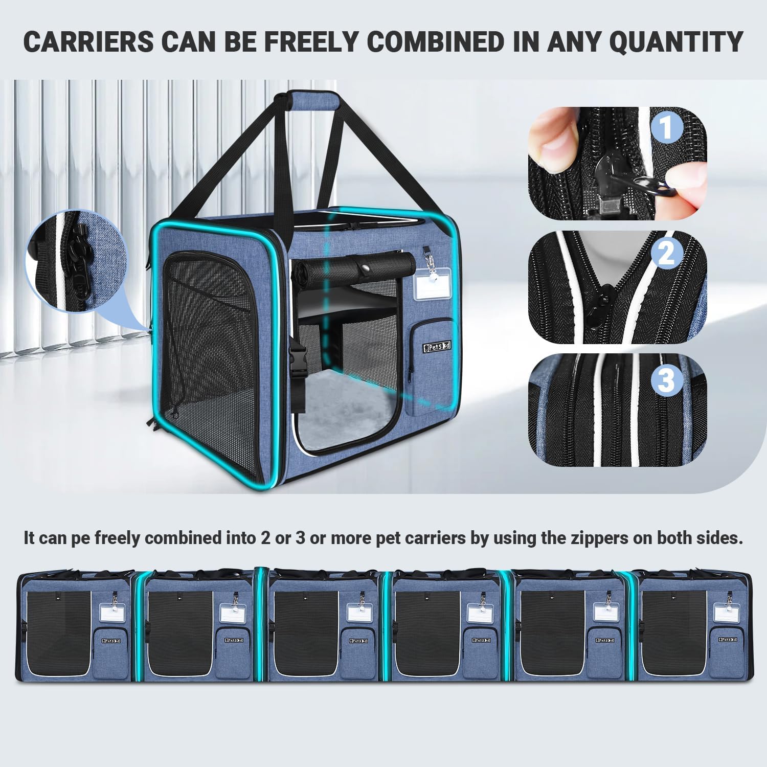 Petskd Combinable Large Cat Carrier with Litter Box for Car Travel, 19"x17"x18" Portable Soft Pet Carrier for 2 Small Cats with Safty Zipper Locks for Vet - Image 4