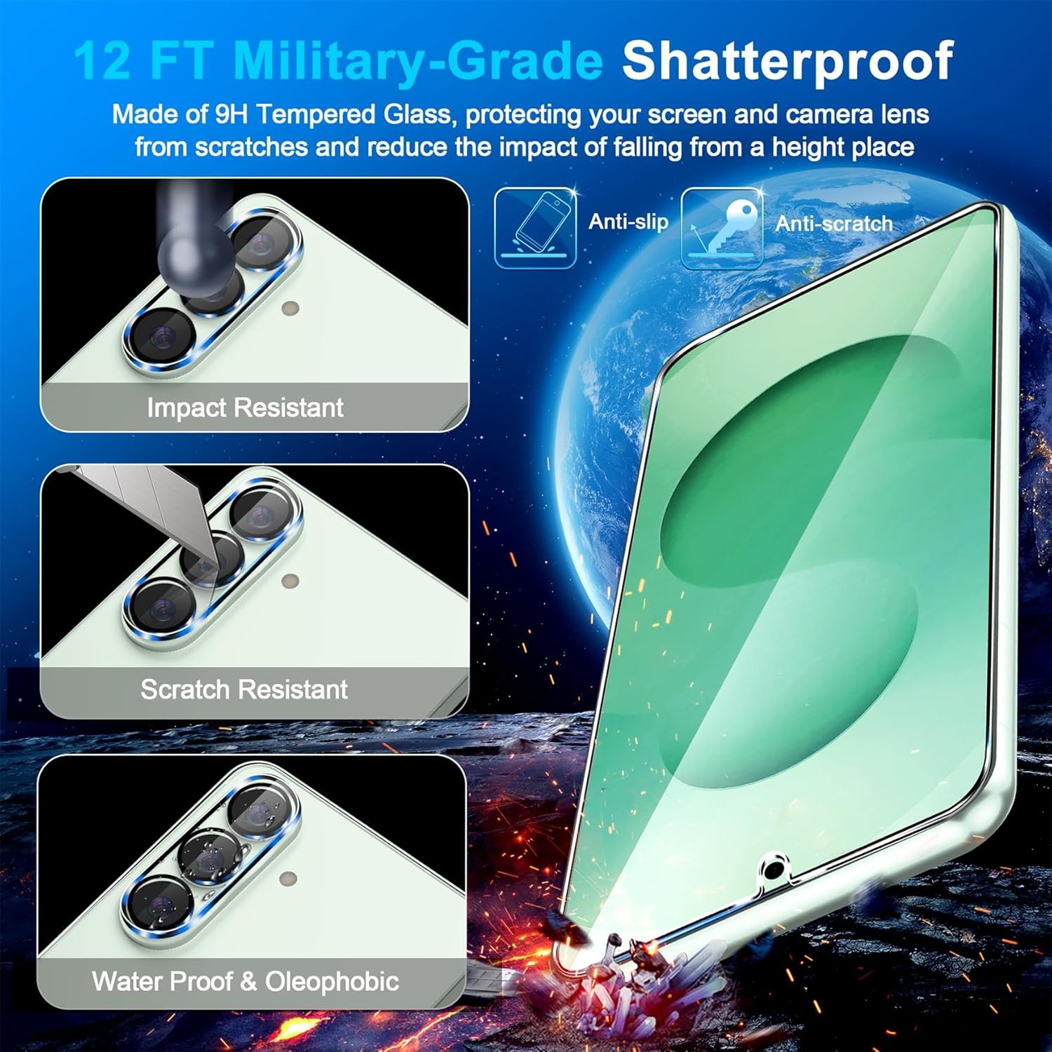 3 Pack for Samsung Galaxy S26 Screen Protector Tempered Glass + 3 Pack Camera Lens Protector, Military Grade Shatterproof, 9H Hardness, Fingerprint Unlock, HD Clear Case Friendly 6.3 Inch - Image 5