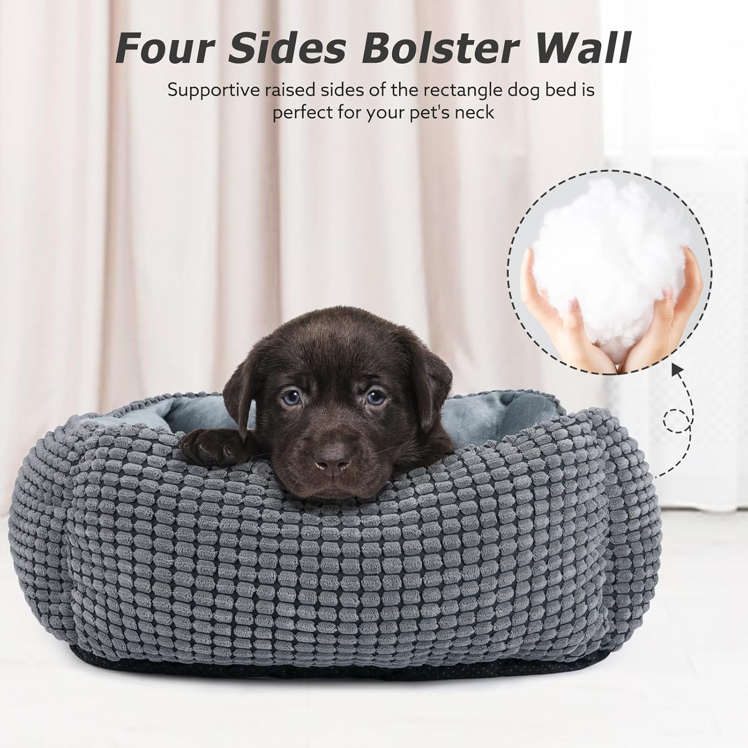 MIXJOY Dog Bed for Large Medium Small Dogs, Rectangle Washable Sleeping Puppy Bed, Soft Calming Cat Beds for Indoor Cats, Orthopedic Pet Sofa Bed, Anti-Slip Bottom with Multiple Size (20'', Grey) - Image 3