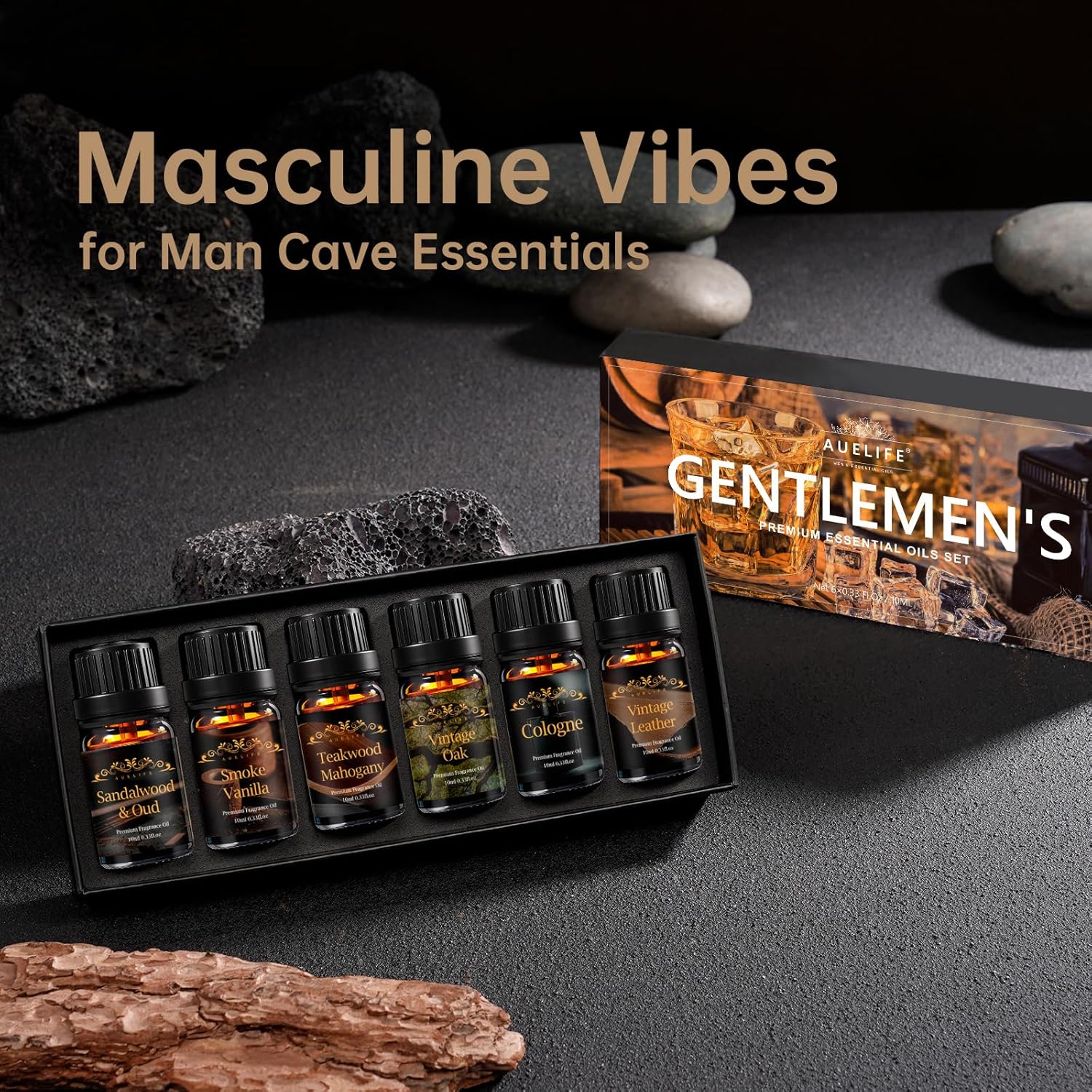 Men Essential Oils Set for Diffuser, Father's Day Gift for Men - 6x10ml Masculine Fragrance Oils for Candle Making, Scented Oil Gift Set, Mahogany, Sandalwood, Cologne, Smoke Vanilla, Oak, Leather - Image 6