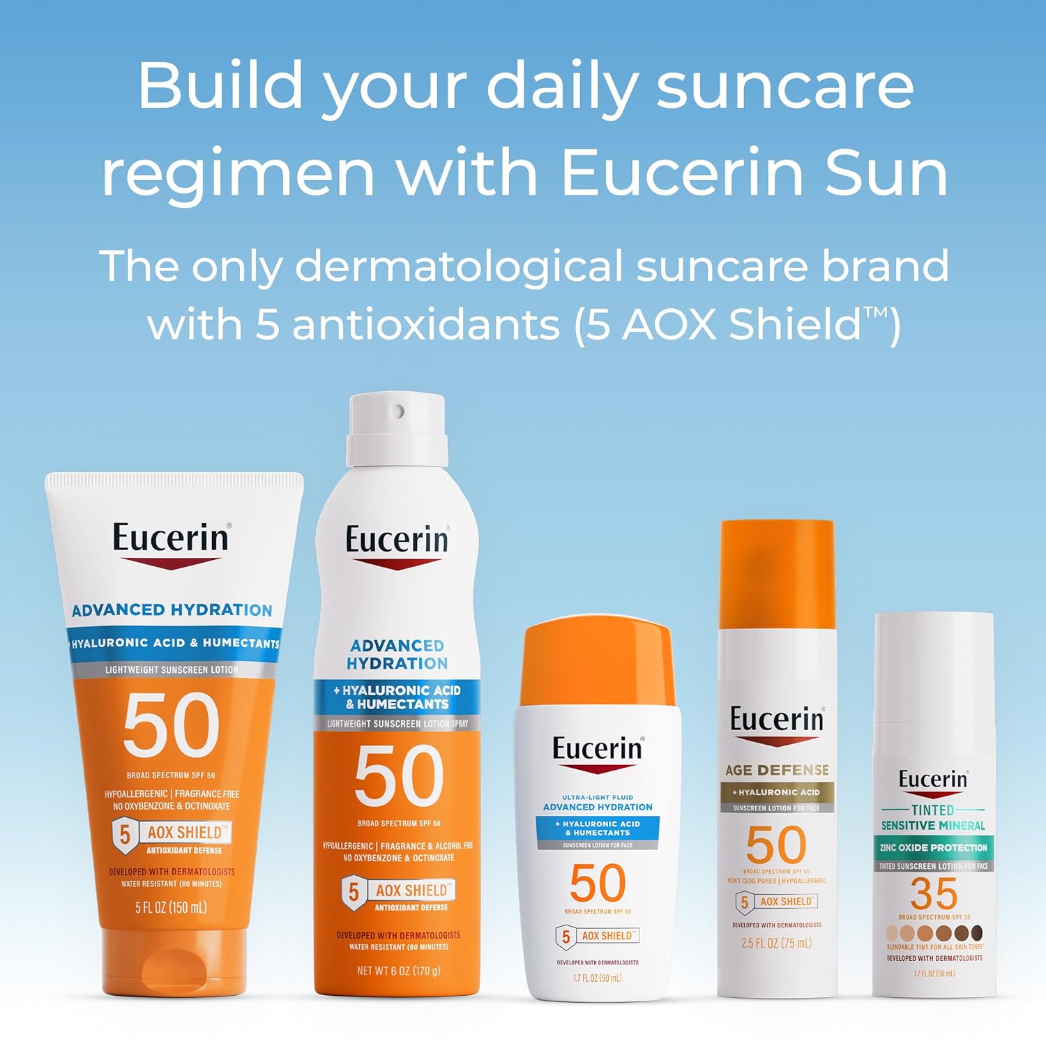Eucerin Sun Advanced Hydration SPF 50 Sunscreen Lotion, Lightweight Sunscreen with Hyaluronic Acid and Humectants, Hypoallergenic, Fragrance Free, No Oxybenzone or Octinoxate, 5 Fl Oz Tube - Image 8