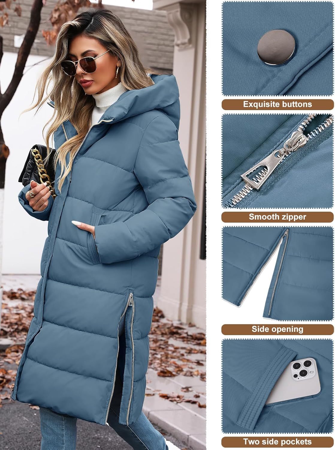 Womens Winter Long Puffer Coat Thicken Ladies Quilted Jacket Puffy Padded Zip Hood Parka Side Zipper Trendy 2026 - Image 2