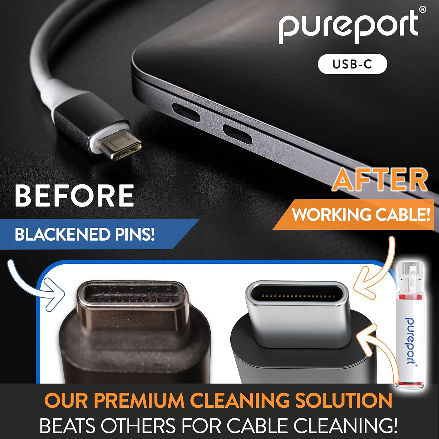 PurePort USB-C Multi-Tool Phone Cleaning Kit | Clean Repair & Restore Cell Phone Tablet & Laptop USB C Ports & Cables | Fix Unreliable & Bad Connections | Extend The Life of Your Tech Devices (Black) - Image 4