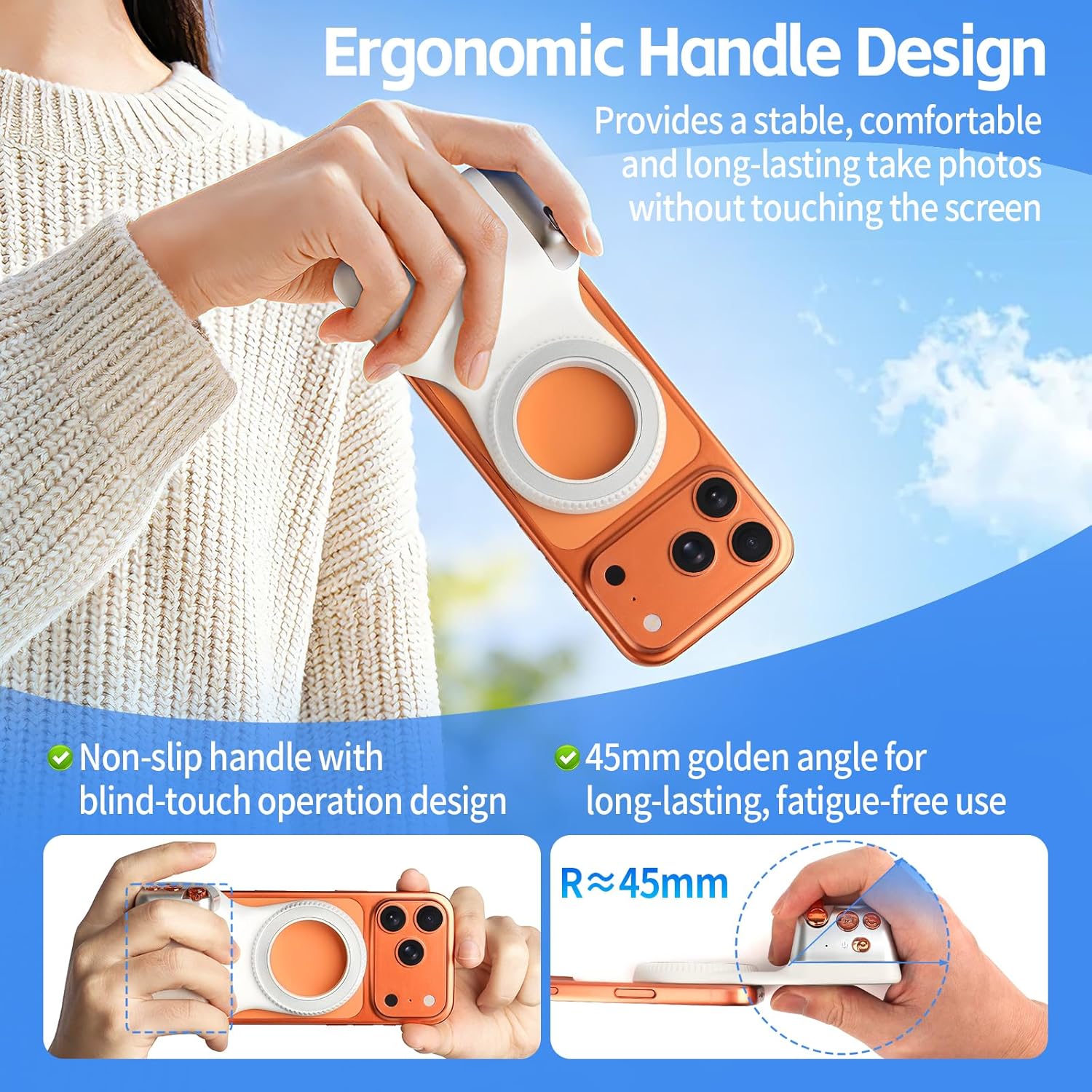 Magnetic Phone Camera Grip,Smartphone Shooting Holder, Selfie Handle Fun Shot Magnetic Grip for iPhone & Android with Wireless Shutter Button, Creator Kit for TikTok/Selfies/Photography/Video - Image 5