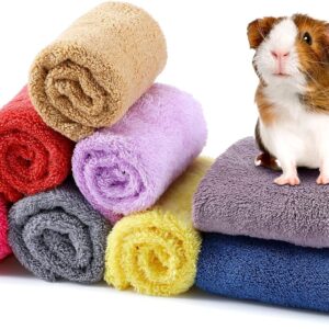Buryeah 8 Piece Multi Animal Cage Liners Fleece Bedding Mats Warm Towels for Hamsters Rabbits Ferrets Hedgehogs by Guinea Pig Blankets (Multicolor, 11.8 x 11.8 Inch)