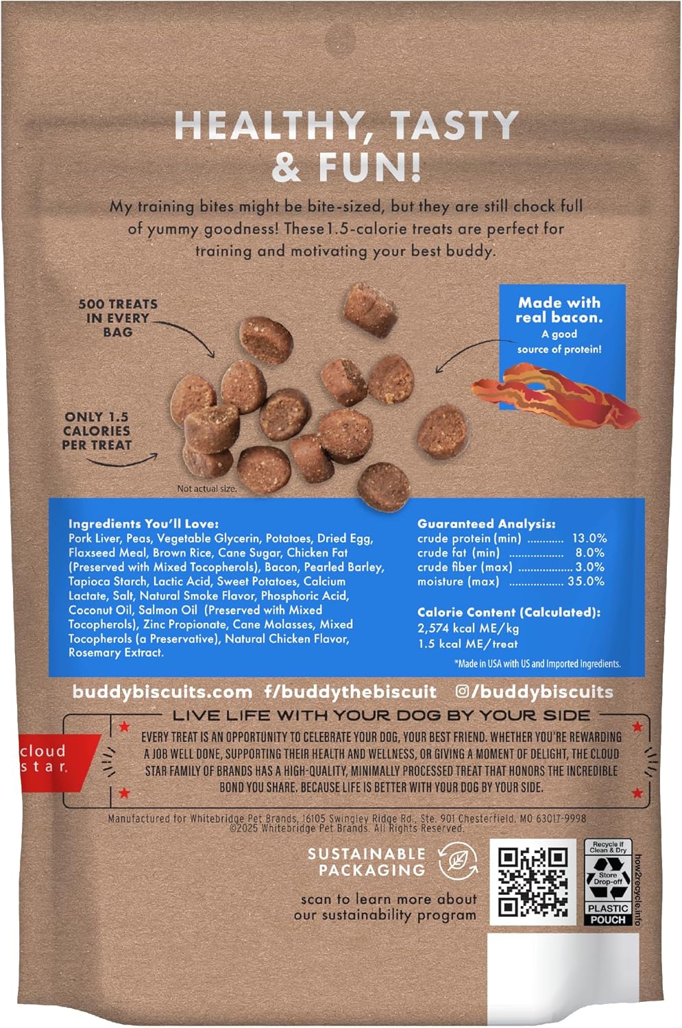 Buddy Biscuits Trainers Training Bites Soft & Chewy Dog Treats, Bacon, 10 oz. Pouch - Image 2