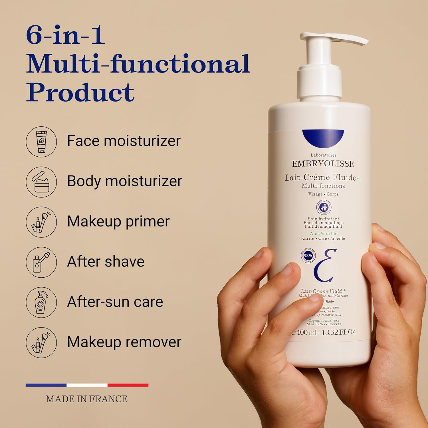 Embryolisse Lait-Crème Fluid+ Face & Body Cream, Multi-Use Lightweight Moisturizer with Shea Butter & Aloe Vera. Fast Absorbing, For All Skin Types - Image 3
