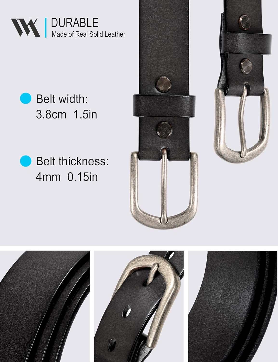 WOLFANT Men's 1.5" Top Full Grain Leather Belt in Gift Box,100% Italian Real Solid Leather - Image 4