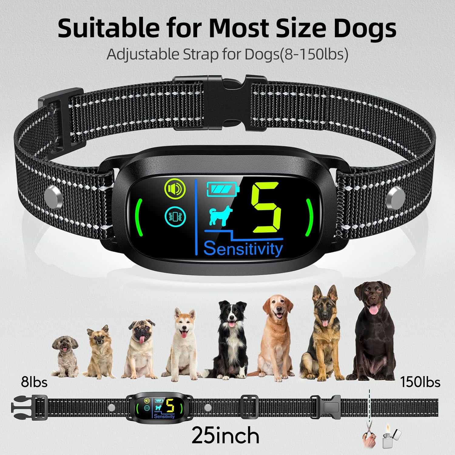 FAFAFROG Dog Bark Collar, Rechargeable Smart Collar, Anti Barking Training Collar with 5 Adjustable Sensitivity Beep Vibration, Bark Collar for Large Medium Small Dogs (Black) - Image 5