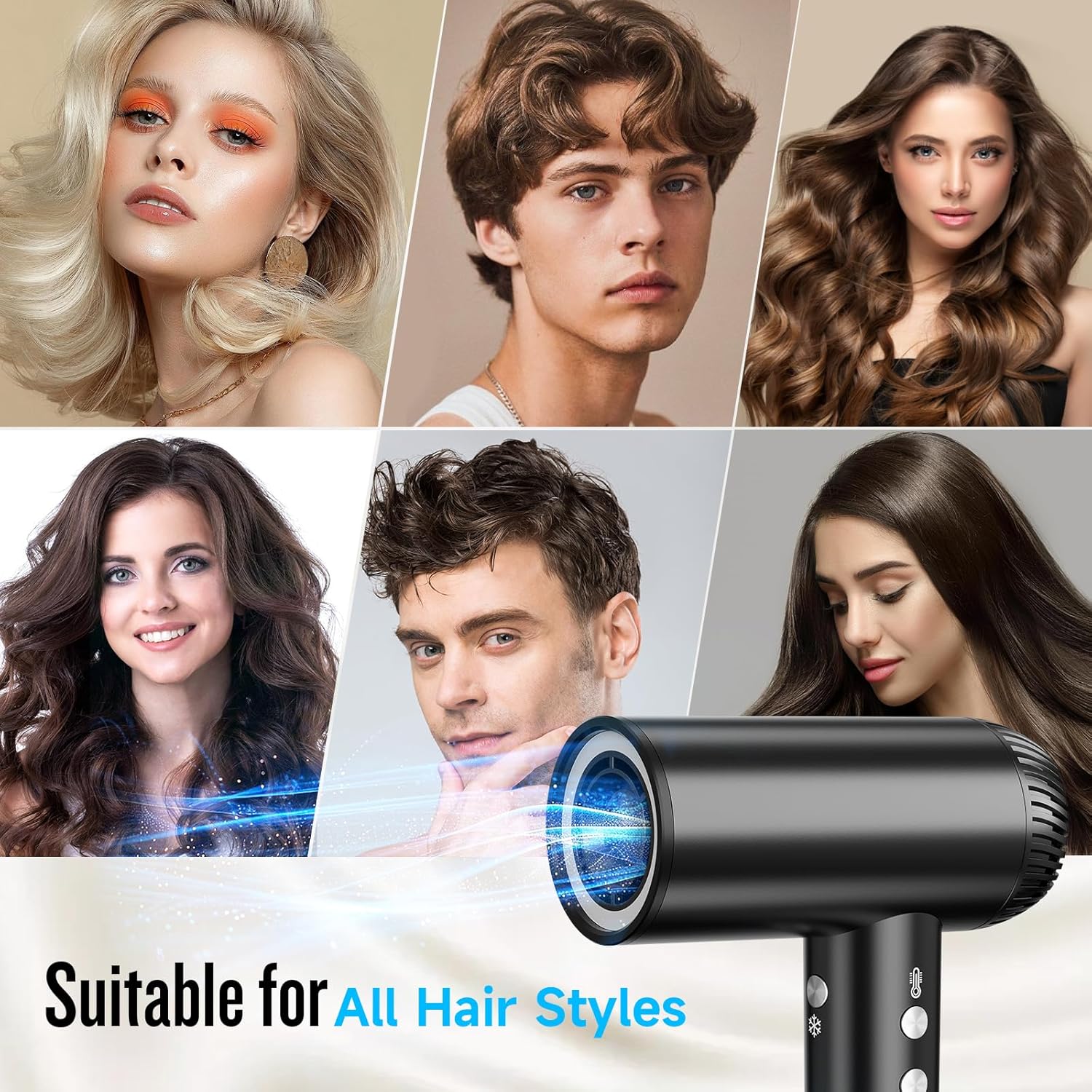 2026 Hair Dryer, 200,000 RPM Professional High Speed Blow Dryer with Diffuser for Women, 1200M Negative Ionic Hair Dryer with Brushless Motor, Low Noise Hair Blow Dryer for Home Travel Salon, Black - Image 8