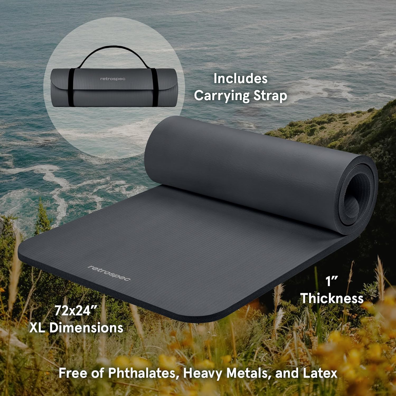 Retrospec Solana Yoga Mat 1" Thick w/Nylon Strap for Men & Women - Non Slip Exercise Mat for Home Yoga, Pilates, Stretching, Floor & Fitness Workouts - Image 2