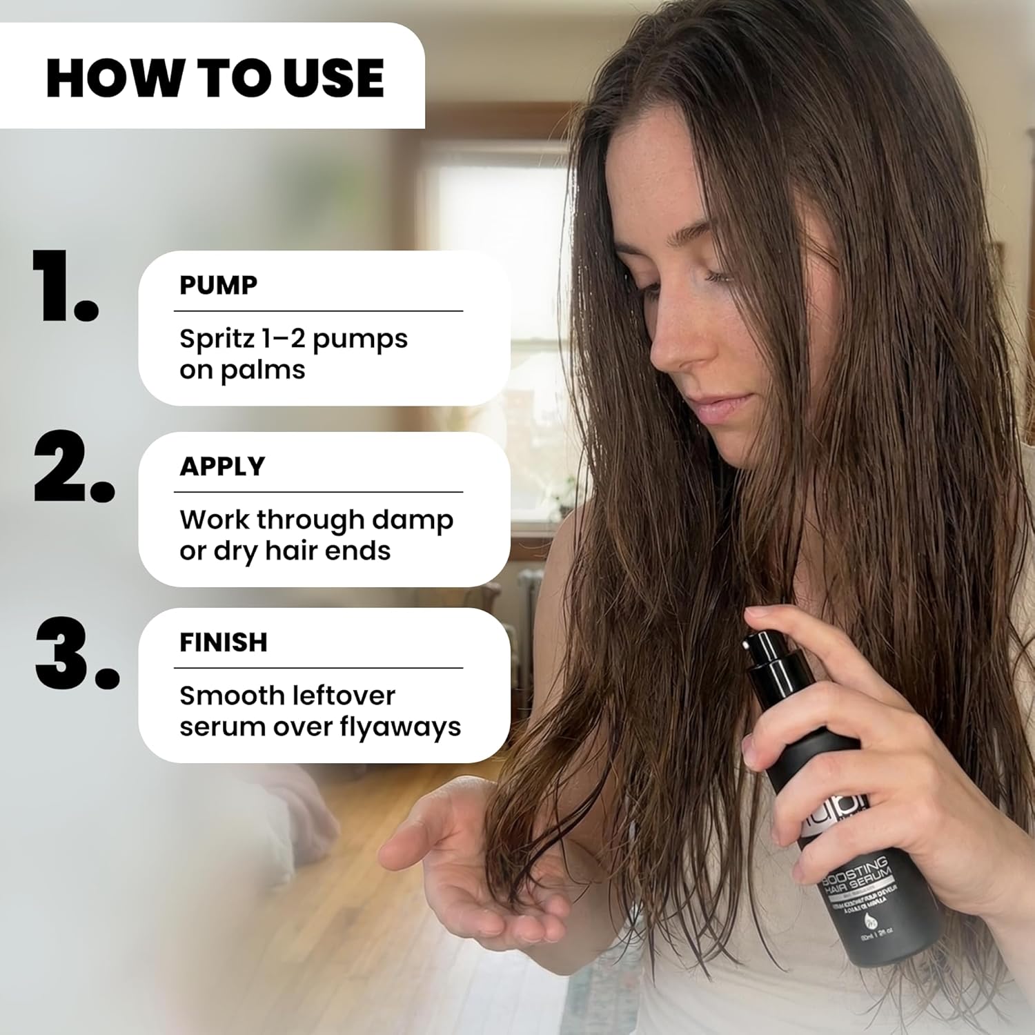 Nubi Marula Anti Frizz Serum - Smoothing Serum for Dry Hair Repair and Shine with Vitamin E, Aloe Vera - 2 Fl Oz - Image 3