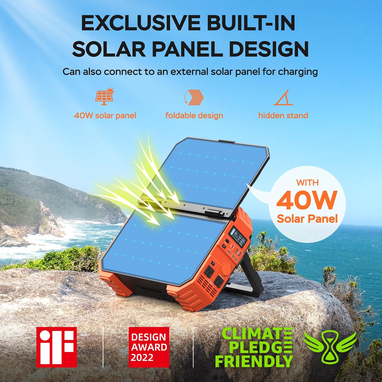 BLAVOR Portable Power Station 1600W (Peak 3200W), Built-in Solar Panel, 1024Wh LiFePO4 Battery, 100W USB-C Fast Charge, Solar Generator for Home Backup, Camping, Power Outages & RV - Image 2