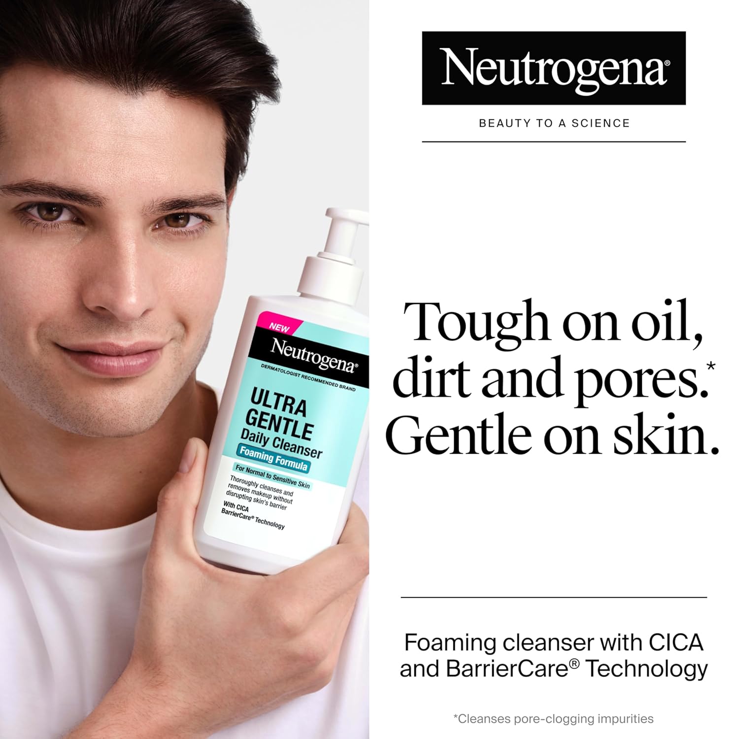 Neutrogena Ultra Gentle Foaming Facial Cleanser, Fragrance Free Hydrating Face Wash for Sensitive Skin, Daily Non Over Drying Makeup Remover, Hypoallergenic, Soap & Dye Free, Non-Comedogenic, 16 Fl Oz - Image 3