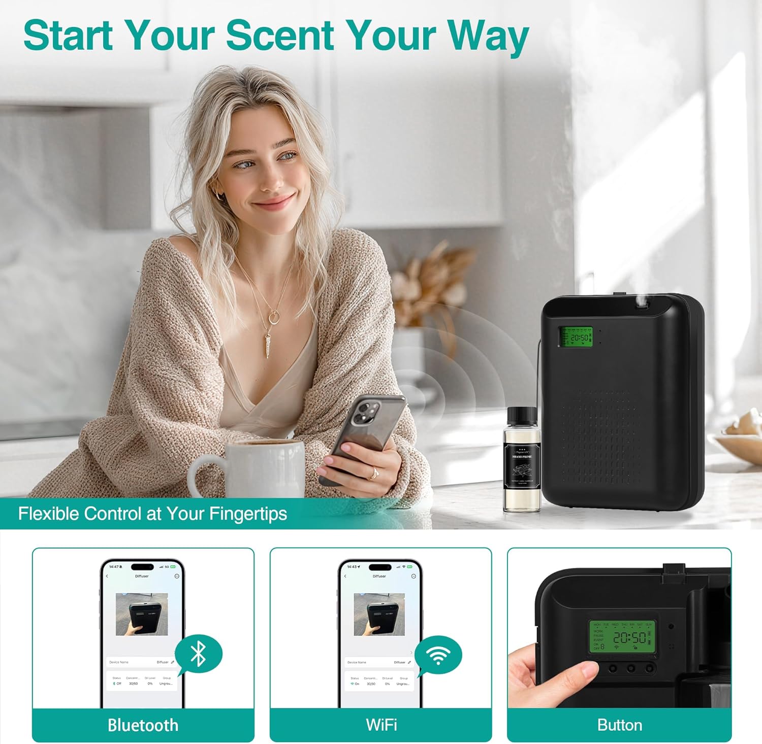 Scent Air Machine Starter Kit – Waterless Diffuser for Home & Commercial Use, Hotel Scent Diffuser Includes 100ml Essential Oil, WiFi/Bluetooth Control, 2000 sq.ft Coverage, Wall-Mount & Desktop,Black - Image 4