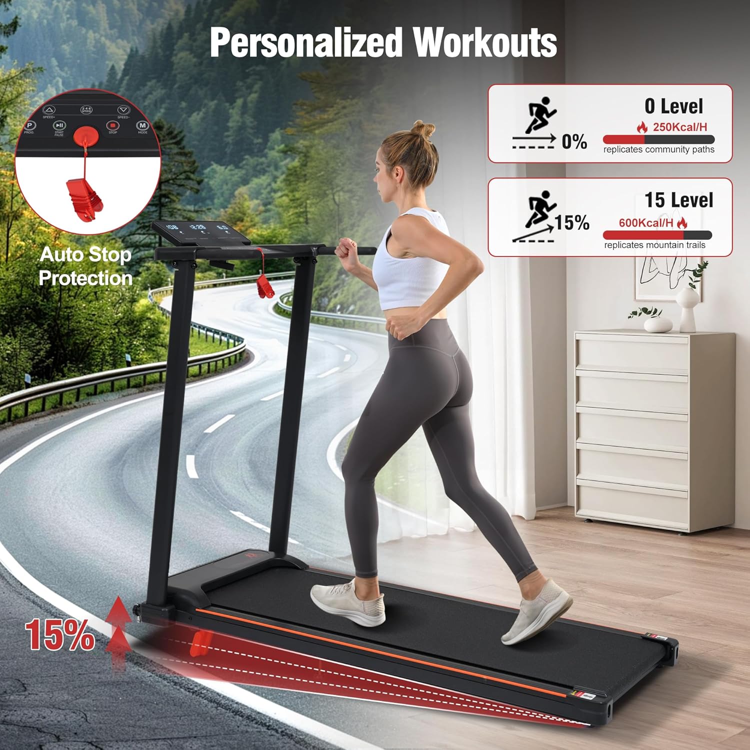 Merax Treadmill with Incline: 3.0HP Quiet Foldable Treadmills for Home, Portable Treadmills Walking Pad with Handle Bar, Walking Pad Treadmill for Running and Jogging with 300 LBS Capacity - Image 5