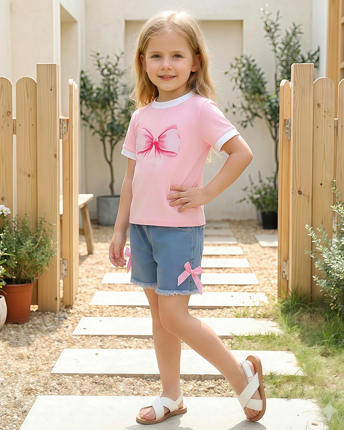 Jecson Toddler Girl Clothes Summer Cotton Print T-Shirt and Jeans Shorts Set Casual Girls 2 Piece Outfits Sets 2T-8Y - Image 7