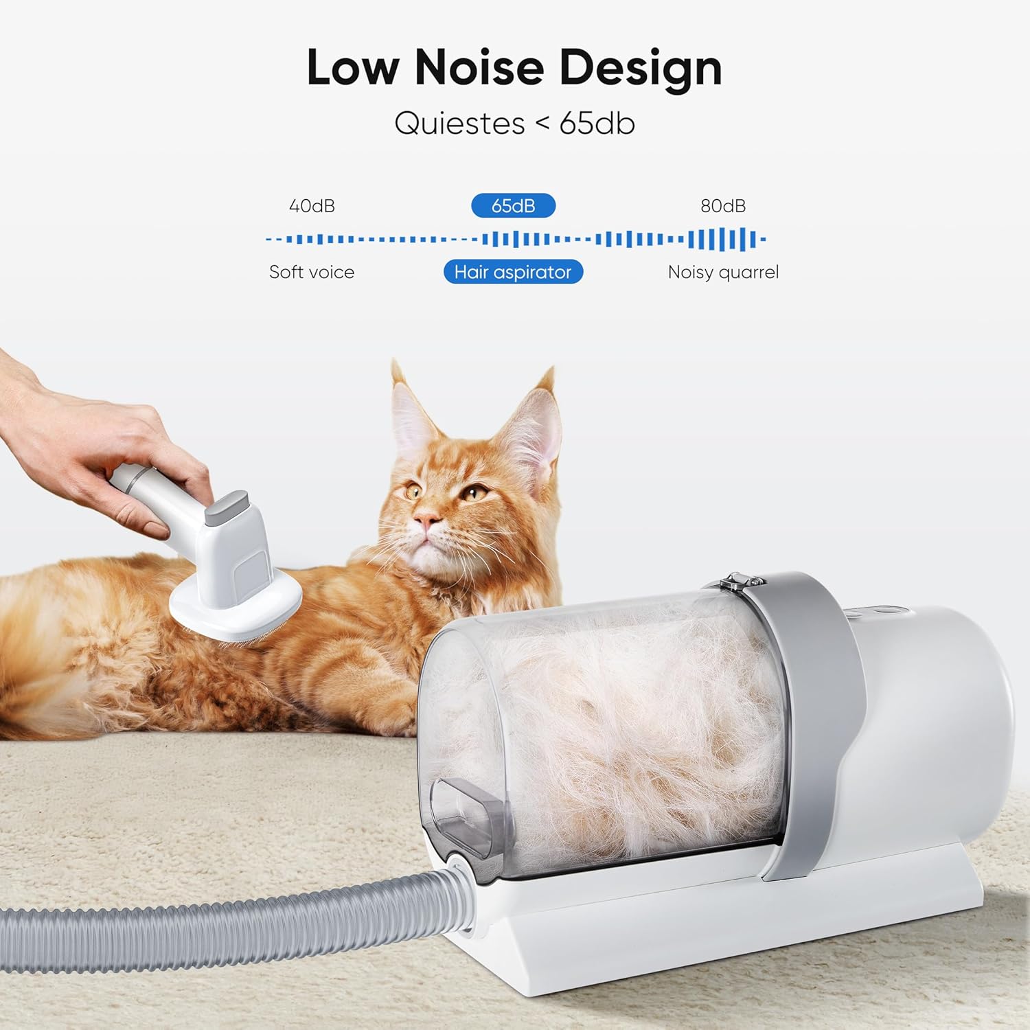 NEWBULIG 5-in-1 Pet Grooming Vacuum Kit, 2.5L Dust Cup, 3 Suction Modes and 5 Groomer Tools, Dog Clippers with Cordless Low Noise for Cats, Dogs Other Animals Hair Trimmer - Image 5