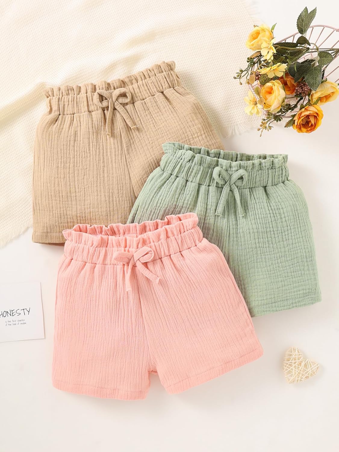 Yvowming 3 Pack 4-14Y Girls Shorts Pants Casual Cotton Shorts for Toddler Girls Kids Summer Clothes - Image 3