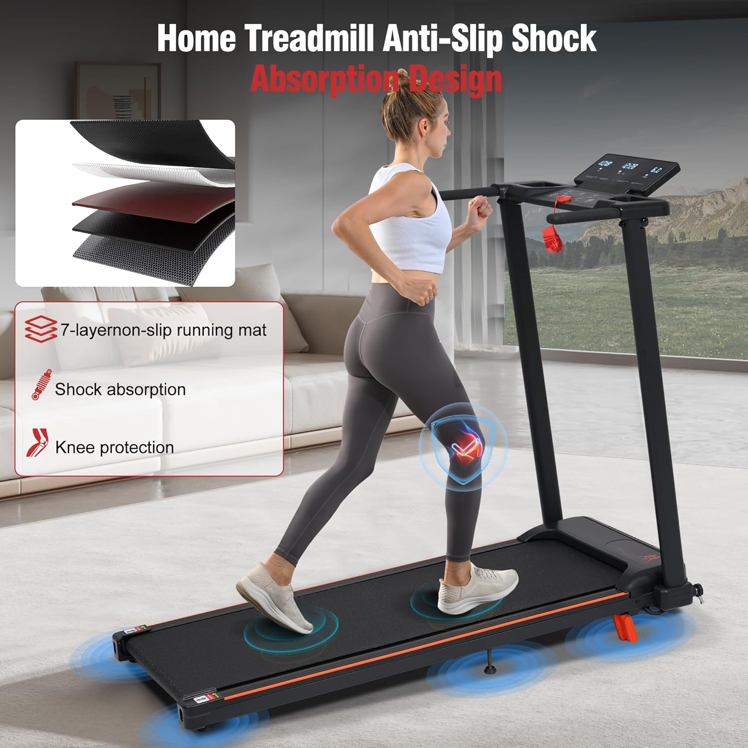 Merax Treadmill with Incline: 3.0HP Quiet Foldable Treadmills for Home, Portable Treadmills Walking Pad with Handle Bar, Walking Pad Treadmill for Running and Jogging with 300 LBS Capacity - Image 8