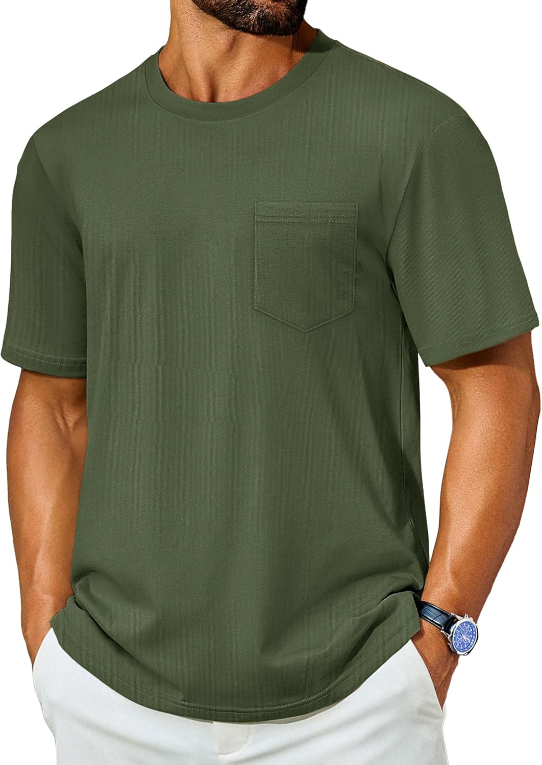 Cotrasen Mens T-Shirts Cotton Short Sleeve Pocket Tee Shirt Casual Crew Neck Moisture Wicking Soft Basic T Shirts