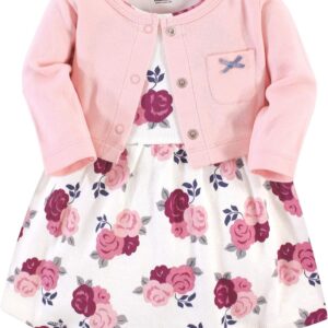 Hudson Baby Infant and Toddler Girls Cotton Dress and Cardigan Set