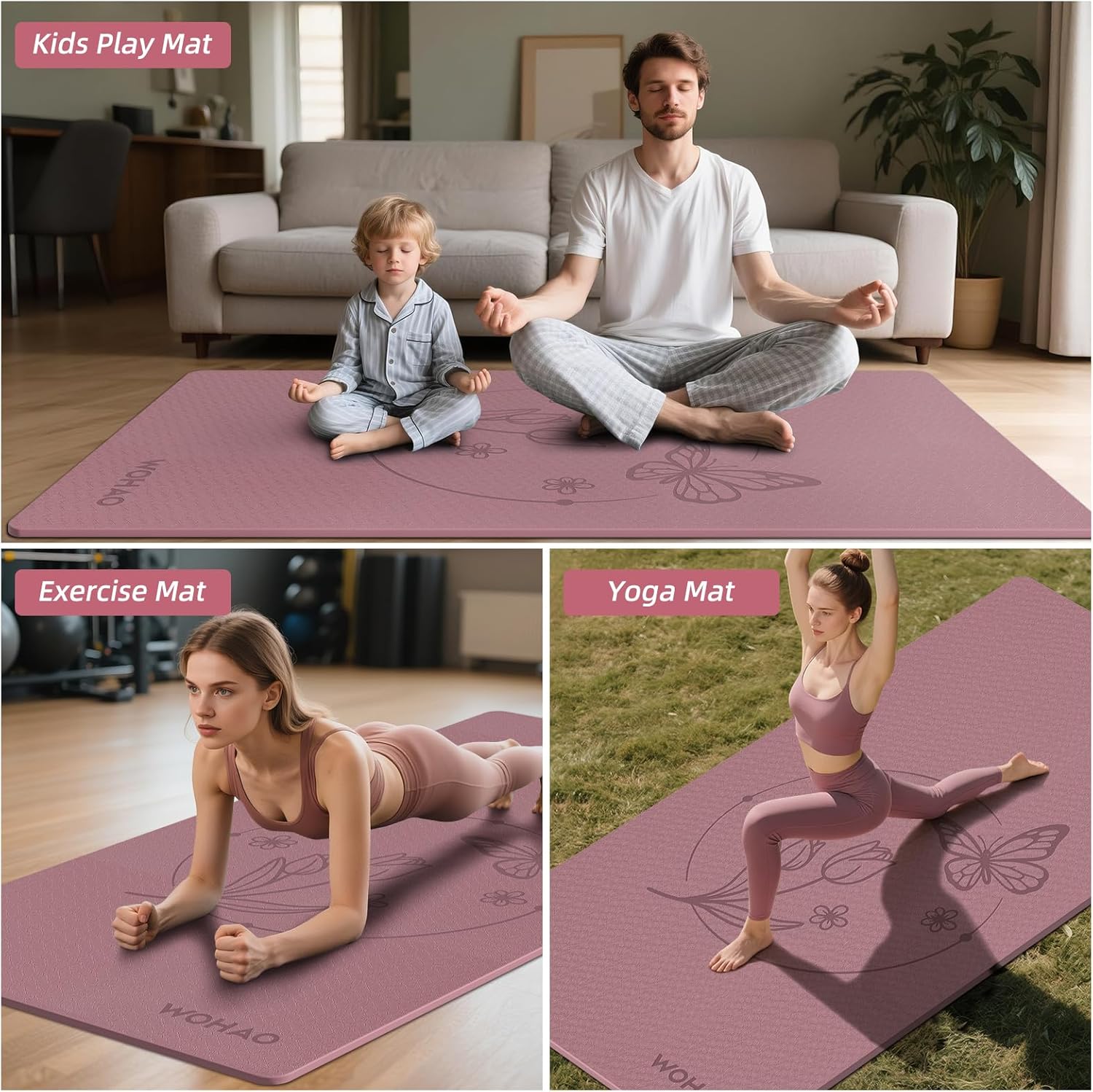 Large 76"x40"x0.4" Yoga Mat - Extra Width & Thick Non-Slip Exercise Mat, Versatile for Stretching, Yoga Studio, Gym, Home & Indoor/Outdoor Workouts - Image 7