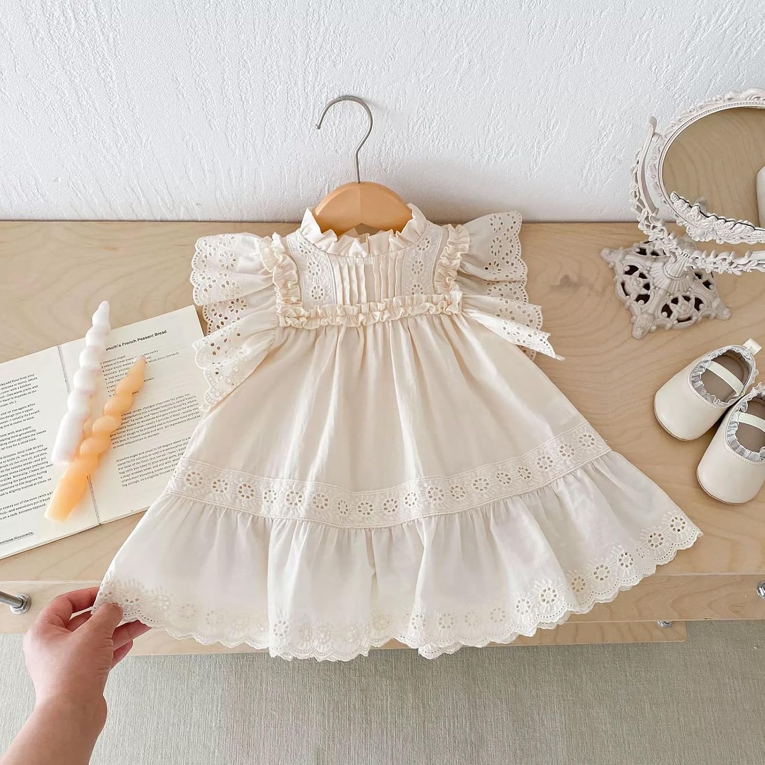 Summer Toddler Girls’ Cotton - Spandex Frilled Princess Dress with Lace Trim and Flutter Sleeves - Image 2