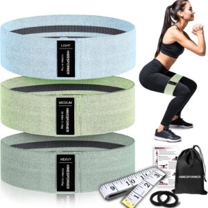 HIMESPORNER Wide Fabric Resistance Bands for Working Out, 3 Level Non-Slip Exercise Booty Bands for Women & Men Leg and Glutes with Hair Ties and Tape Measure – for Home Gym Workout, Yoga, Pilates