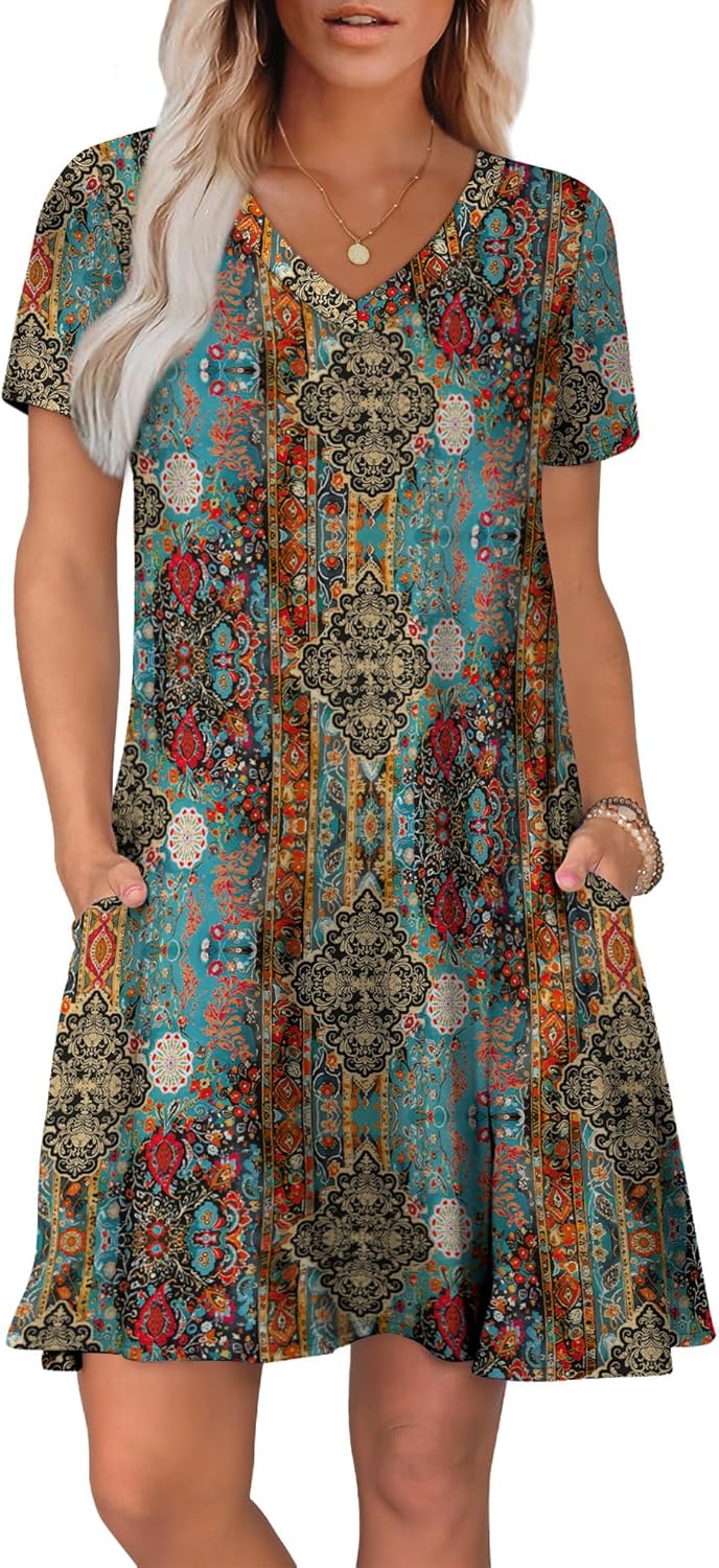 WIHOLL Boho Summer Dresses for Women Casual Loose T Shirt Dress with Pockets Beach Vacation Outfits S-4XL - Image 2