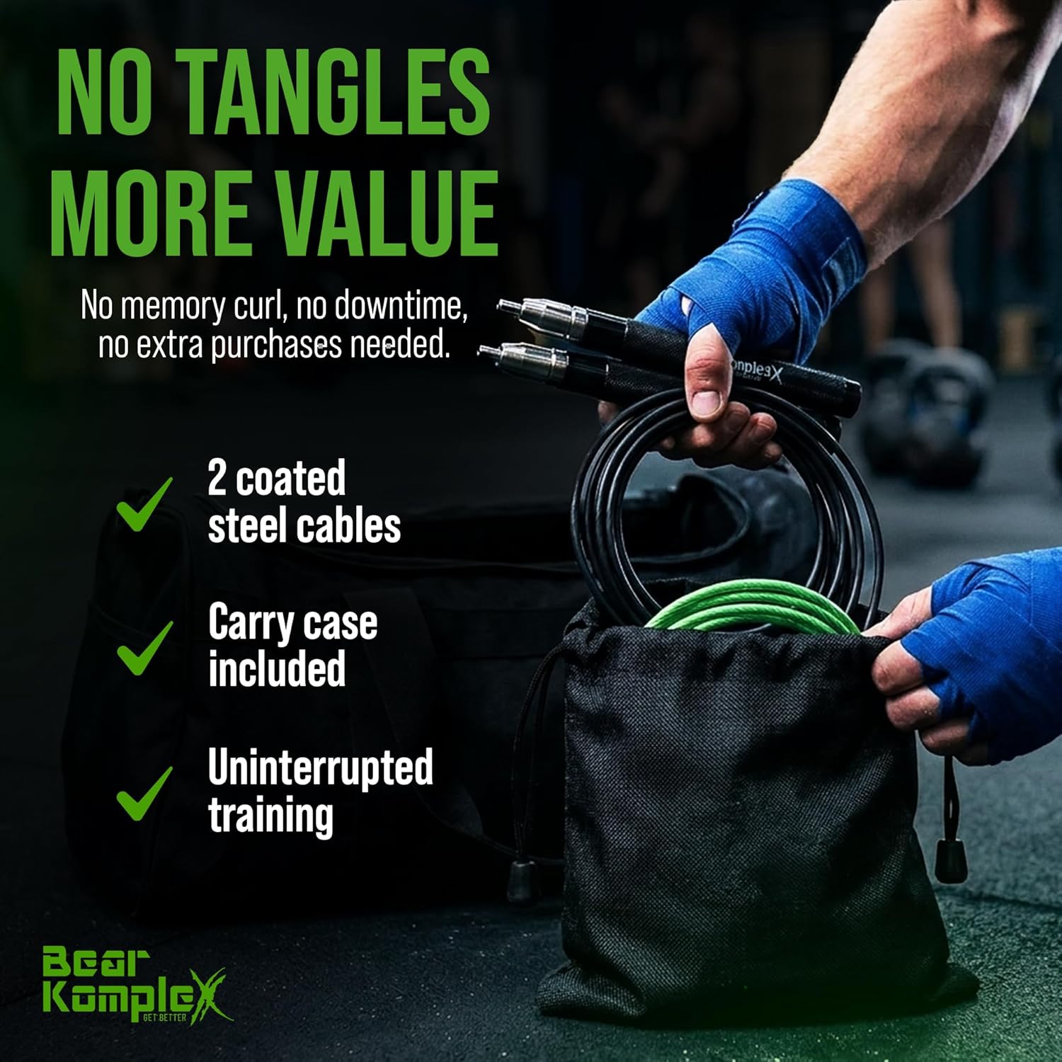 Bear KompleX Speed Jump Rope - Adjustable Tangle-Free Skipping Rope, Lightweight Handles, Smooth 360° Swivel Bearings, 2 Steel Cables, Free Carrying Case - Image 5
