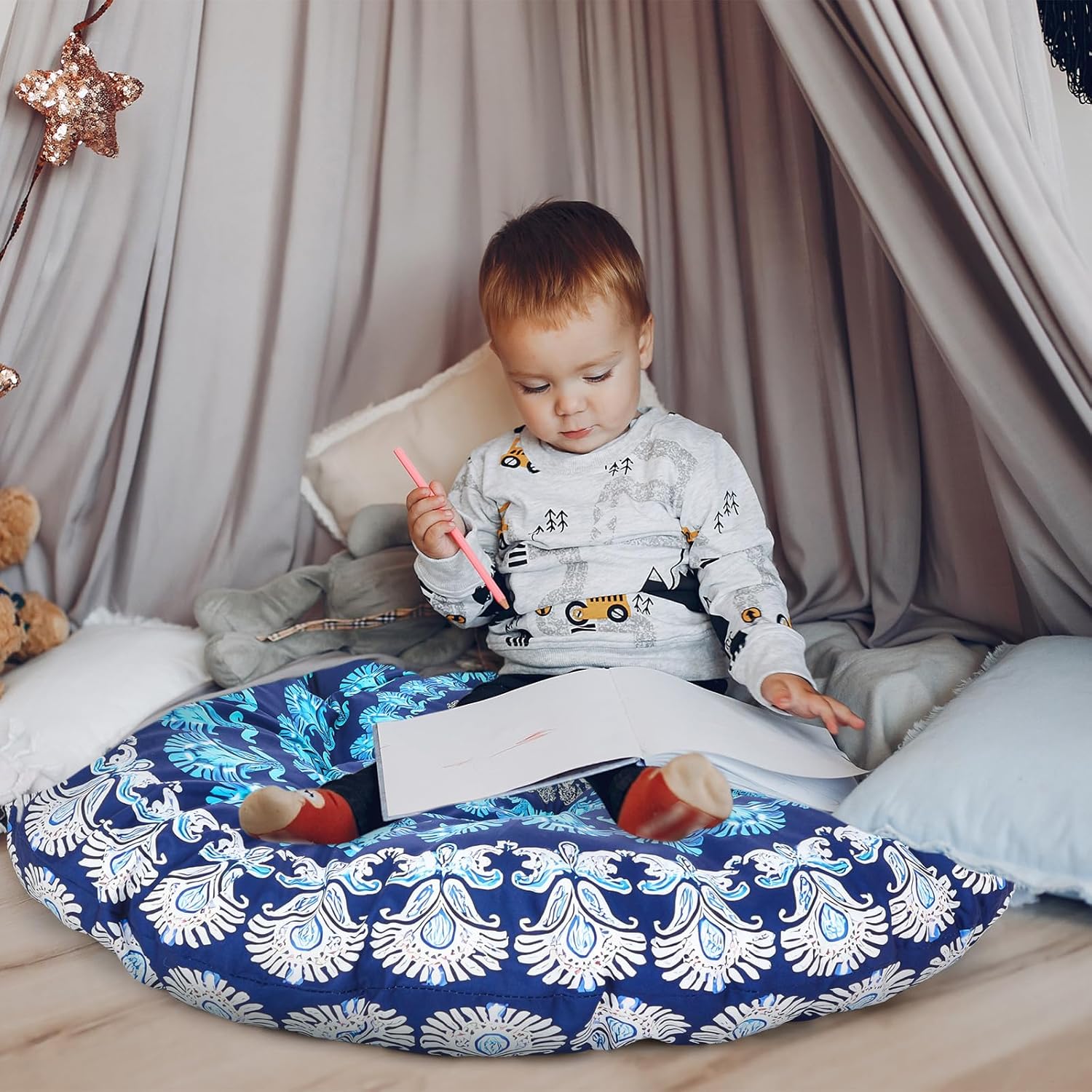 Funnymoom Extra Large Mandala Floor Cushion 35 Inch Round Meditation Floor Pillow Papasan Swing Cushion for Adults Oversized Playroom Pillows Reading Nook Big Pillow for Sitting Yoga Living Room Sofa - Image 8
