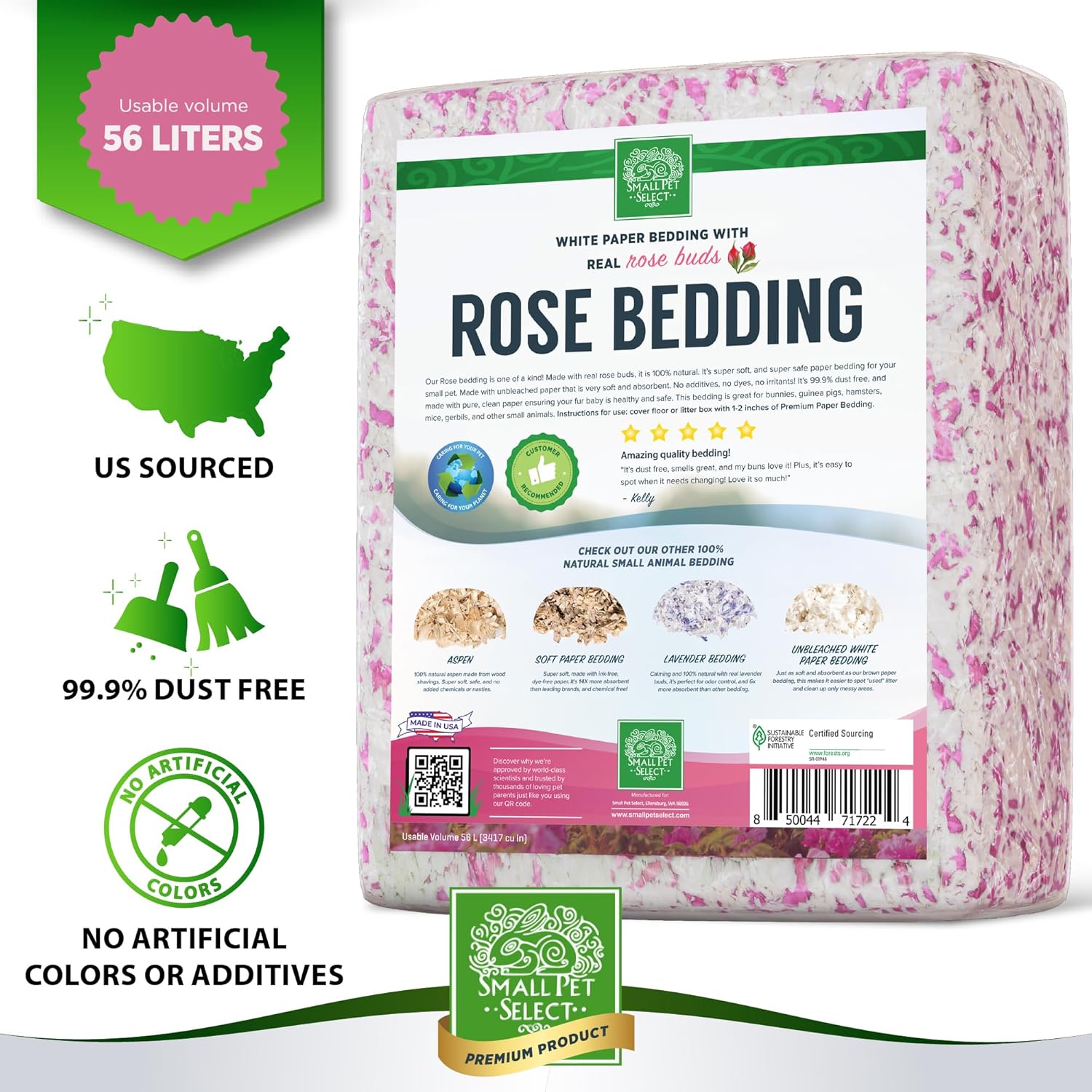 Small Pet Select Rose Bedding, Paper Bedding with Real Rose, Soft Animal Bedding with Odor Control for Guinea Pig, Rabbit, Hamster, or Bunny, Cage Accessories, Made in USA, 56L - Image 3