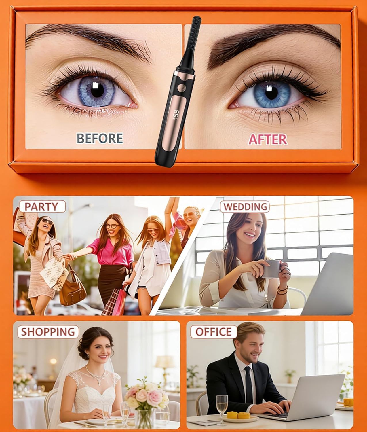 Heated Eyelash Curler – Fast 5s Heat-Up, USB Rechargeable Electric Eyelash Curler, LED Display, Anti-Burn, 24H Long-Lasting Curl, Perfect Gift for Women (Black A1) - Image 6