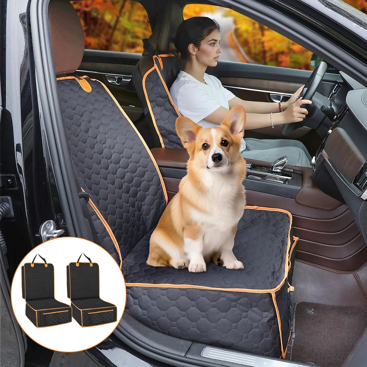 2 Packs Front Seat Car Cover, Waterproof Dog Car Seat Cover, Non-slip & Scratch-Proof, Pet Car Seat Protector with Side Flaps and Storage Pocket, Car Seat Cover for Most Cars, Trucks and SUVs - Image 9