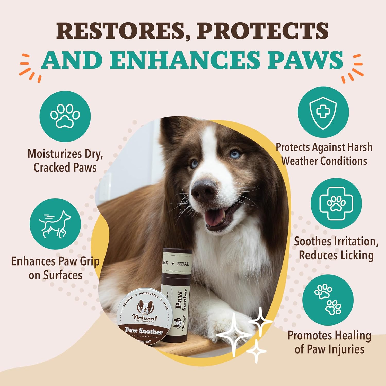 Natural Dog Company Paw Soother Balm & Wax - Dog Paw Balm & Moisturizer for Dry, Cracked Paw Pads, Helps Moisturize & Condition Winter-Worn Paws, Coconut Oil & Calendula, Daily Paw Care, 0.15 oz Stick - Image 6