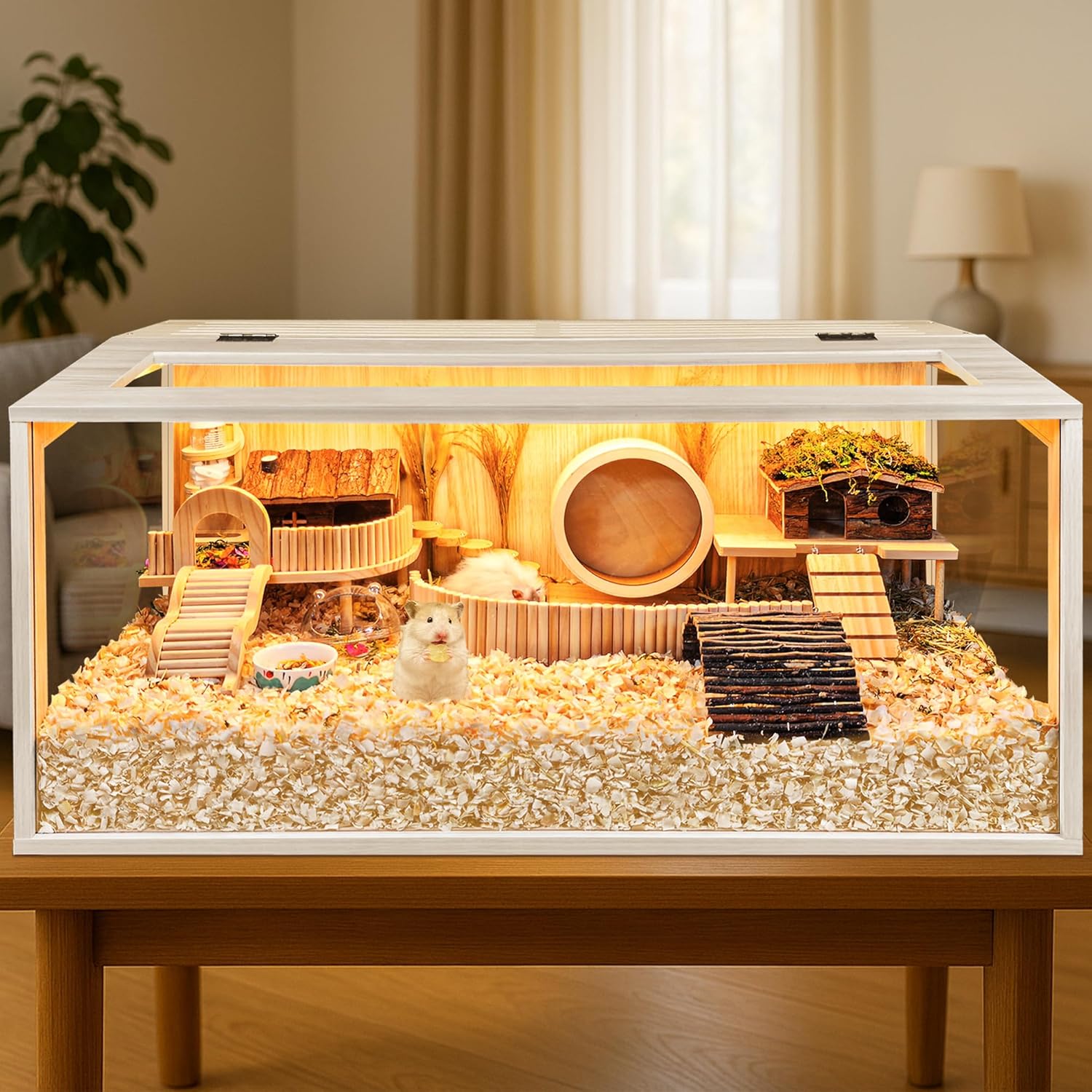 Prolee Hamster Cage Chewproof Wooden 40 Inch Guinea Pig Cages Mice and Rat Habitat Openable Top with Acrylic Sheets Solid Built - Image 2