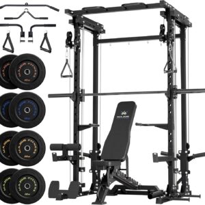 MAJOR FITNESS Drone3 Smith Machine, 2500lbs All-in-One Home Gym Power Rack with Dual Pulley System for Cable Crossover, Pull-Up Bars